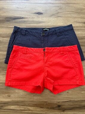 Express Women's Red and Navy Cotton Shorts Duo